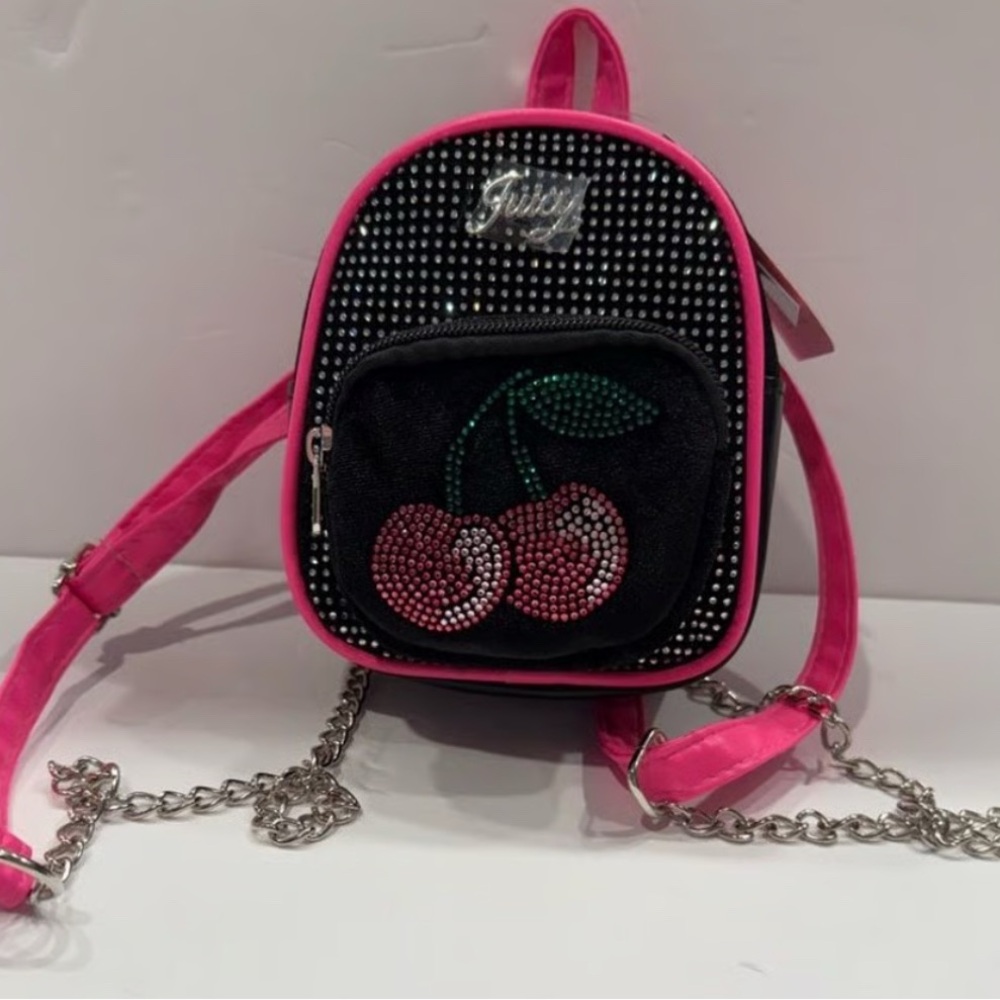 Juicy Couture Rhinestone Cherry Backpack in Black and Pink